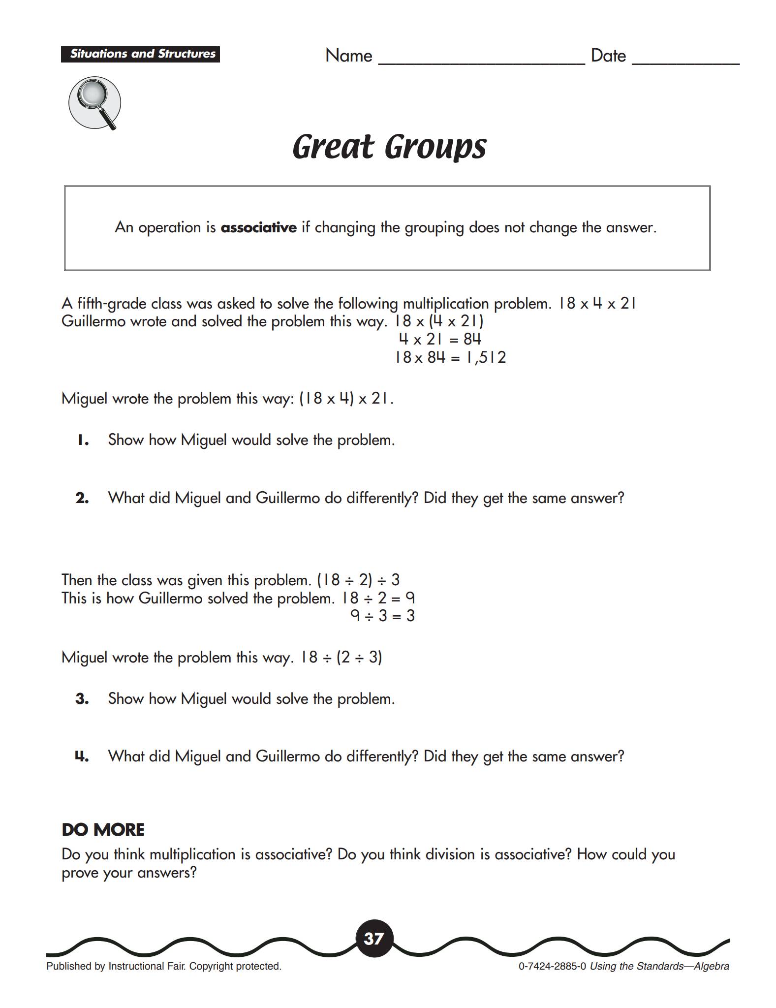 Using the Standards Algebra 练习页