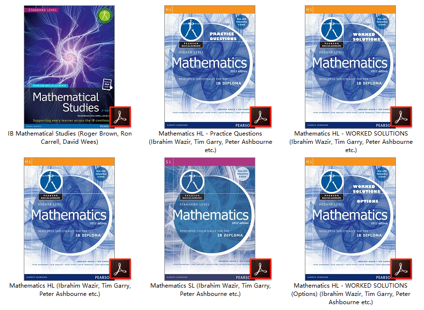 Pearson Baccalaureate IB Diploma Mathematics 系列六册封面合集(Studies / SL / HL / HL Worked Solutions / HL Options 解答 / HL Practice Questions)