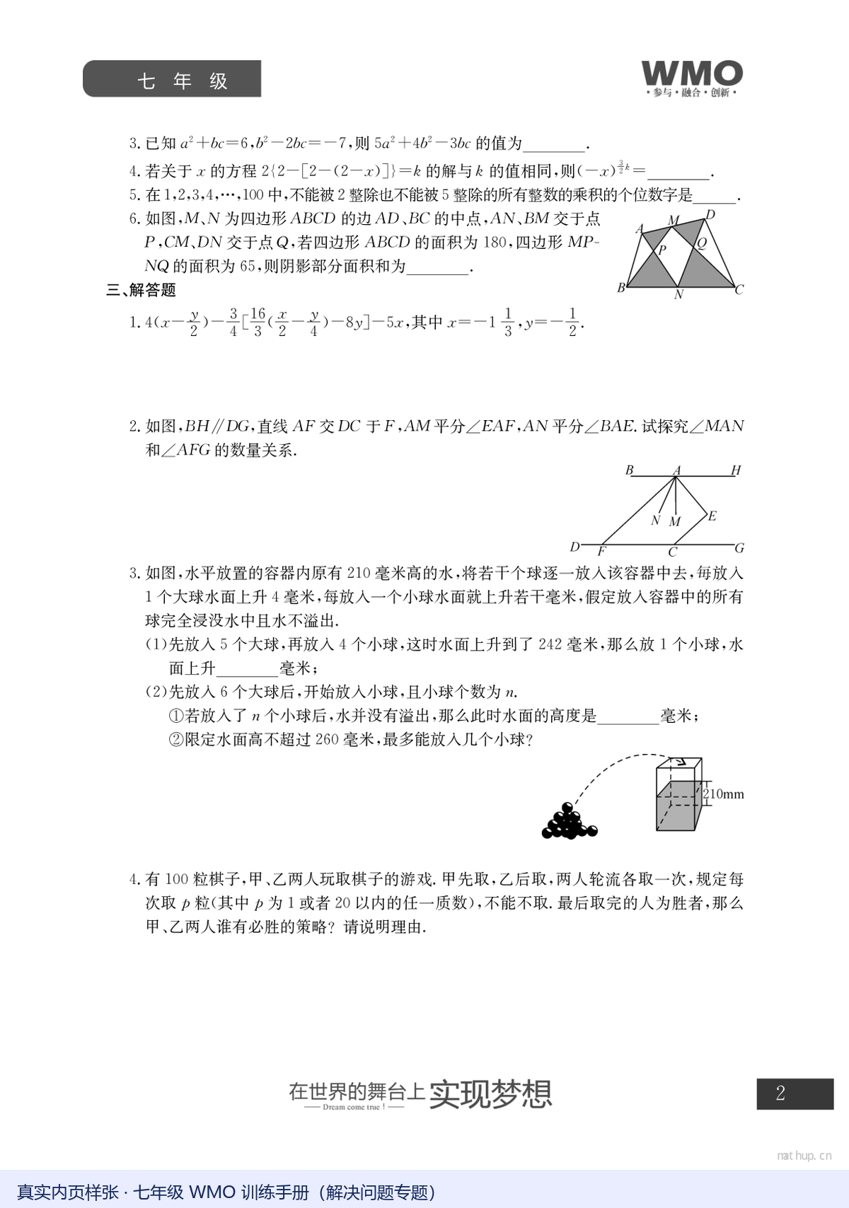 WMO七年级训练手册真实内页,解决问题专题